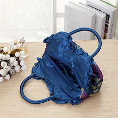 Floral Decor Zipper Handbag Double Handle Purse Casual Flower Tote Bag