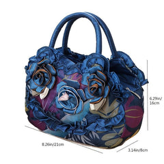 Floral Decor Zipper Handbag Double Handle Purse Casual Flower Tote Bag