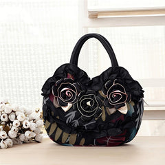 Floral Decor Zipper Handbag Double Handle Purse Casual Flower Tote Bag