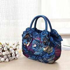 Floral Decor Zipper Handbag Double Handle Purse Casual Flower Tote Bag