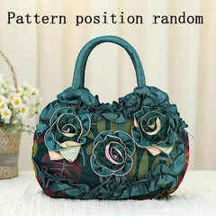 Floral Decor Zipper Handbag Double Handle Purse Casual Flower Tote Bag