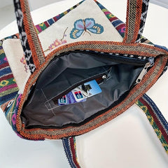 Vintage Embroidered Canvas Tote Bag Butterfly Pattern Handbags Ethnic Style
