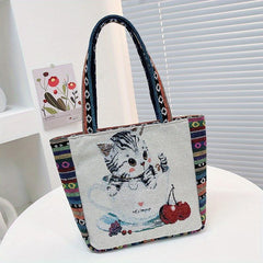 Vintage Embroidered Canvas Tote Bag Butterfly Pattern Handbags Ethnic Style