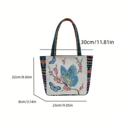 Vintage Embroidered Canvas Tote Bag Butterfly Pattern Handbags Ethnic Style