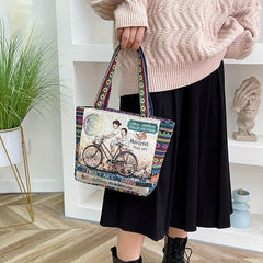 Vintage Embroidered Canvas Tote Bag Butterfly Pattern Handbags Ethnic Style