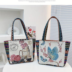 Vintage Embroidered Canvas Tote Bag Butterfly Pattern Handbags Ethnic Style