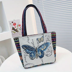 Vintage Embroidered Canvas Tote Bag Butterfly Pattern Handbags Ethnic Style