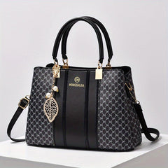 Leaf Pearl Pendant Shoulder Bag Allover Print PU Leather Crossbody Bag