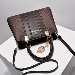 Leaf Pearl Pendant Shoulder Bag Allover Print PU Leather Crossbody Bag