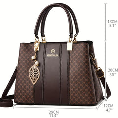 Leaf Pearl Pendant Shoulder Bag Allover Print PU Leather Crossbody Bag