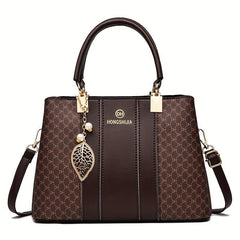 Leaf Pearl Pendant Shoulder Bag Allover Print PU Leather Crossbody Bag