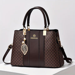 Leaf Pearl Pendant Shoulder Bag Allover Print PU Leather Crossbody Bag