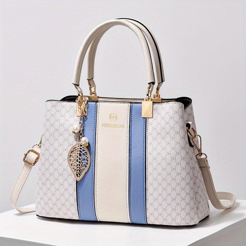 Leaf Pearl Pendant Shoulder Bag Allover Print PU Leather Crossbody Bag