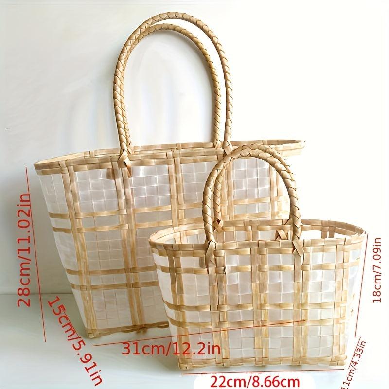 Clear PVC Woven Straw Bag Large Capacity Beach Bag