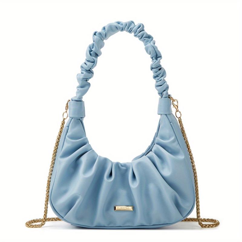 Ruched Solid Bag Underarm Bag With Chain Strap