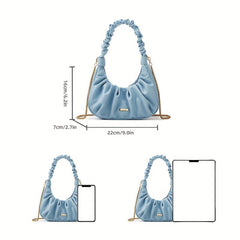 Ruched Solid Bag Underarm Bag With Chain Strap