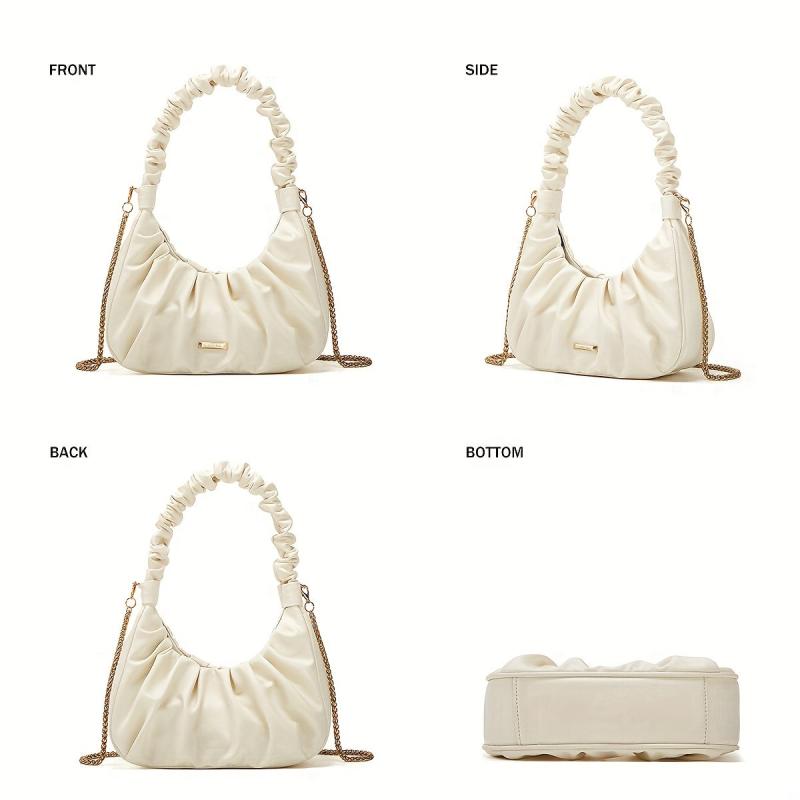 Ruched Solid Bag Underarm Bag With Chain Strap