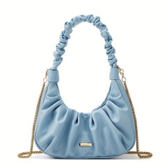 Ruched Solid Bag Underarm Bag With Chain Strap