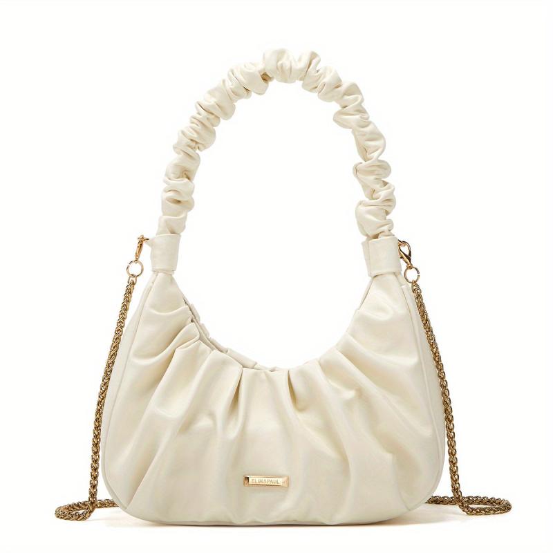 Ruched Solid Bag Underarm Bag With Chain Strap