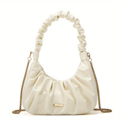 Ruched Solid Bag Underarm Bag With Chain Strap