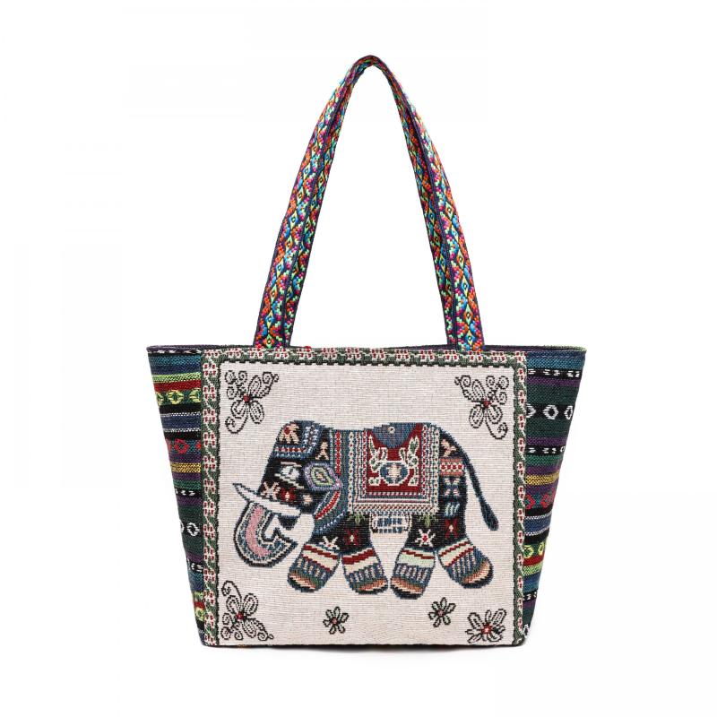 Animal Embroidery Tote Bag Retro Canvas Handbag Women's Shoulder Bag