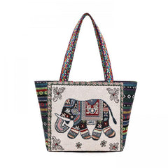 Animal Embroidery Tote Bag Retro Canvas Handbag Women's Shoulder Bag