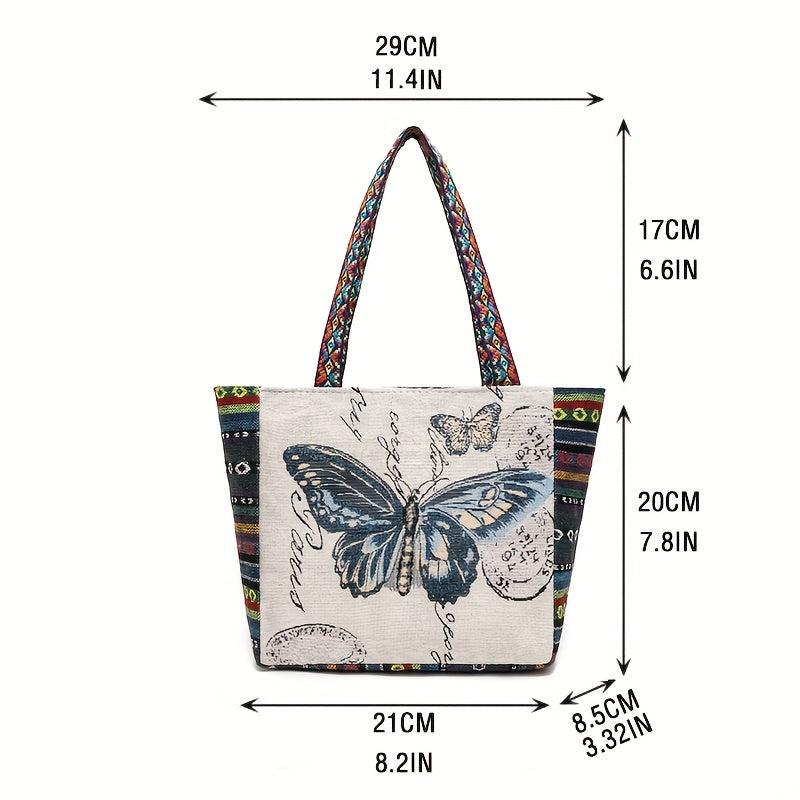 Animal Embroidery Tote Bag Retro Canvas Handbag Women's Shoulder Bag