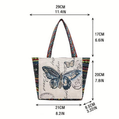 Animal Embroidery Tote Bag Retro Canvas Handbag Women's Shoulder Bag