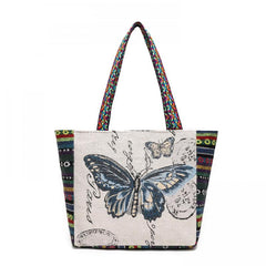Animal Embroidery Tote Bag Retro Canvas Handbag Women's Shoulder Bag