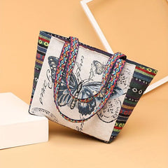 Animal Embroidery Tote Bag Retro Canvas Handbag Women's Shoulder Bag