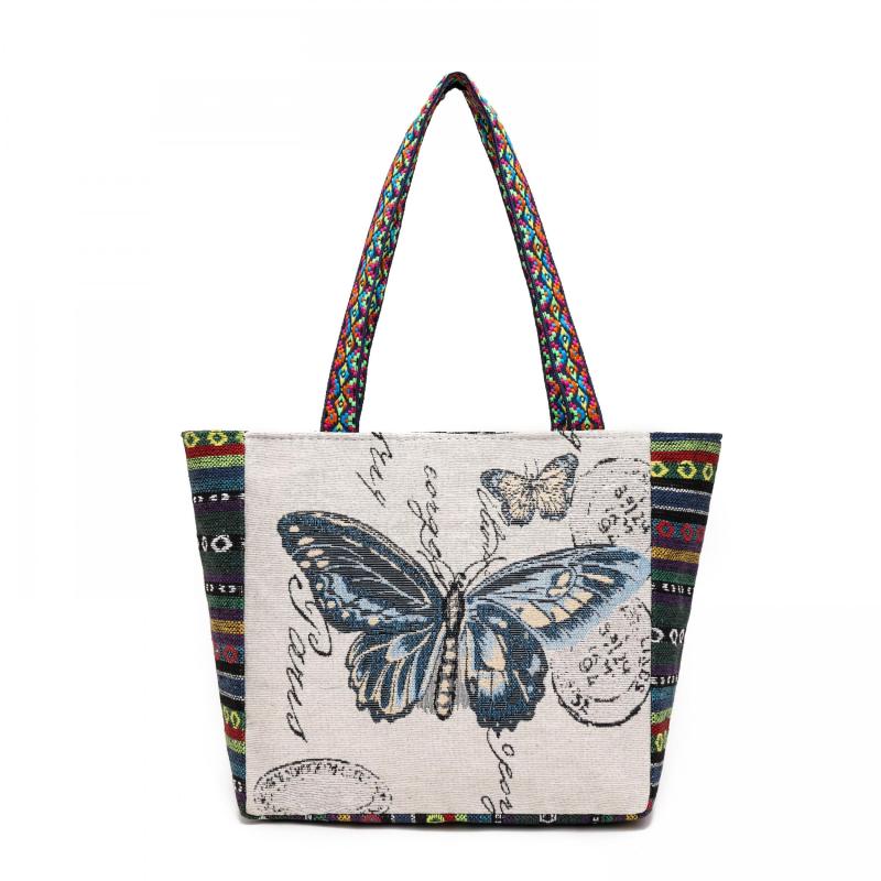 Animal Embroidery Tote Bag Retro Canvas Handbag Women's Shoulder Bag