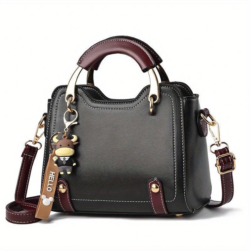 Two Tone PU Crossbody Bag Small Top Handle Purse