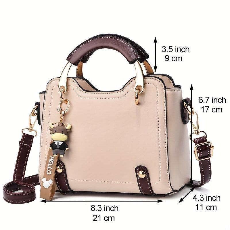 Two Tone PU Crossbody Bag Small Top Handle Purse
