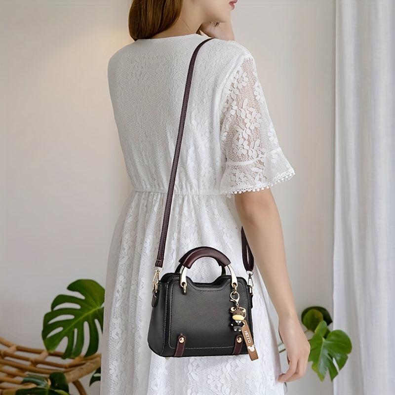 Two Tone PU Crossbody Bag Small Top Handle Purse