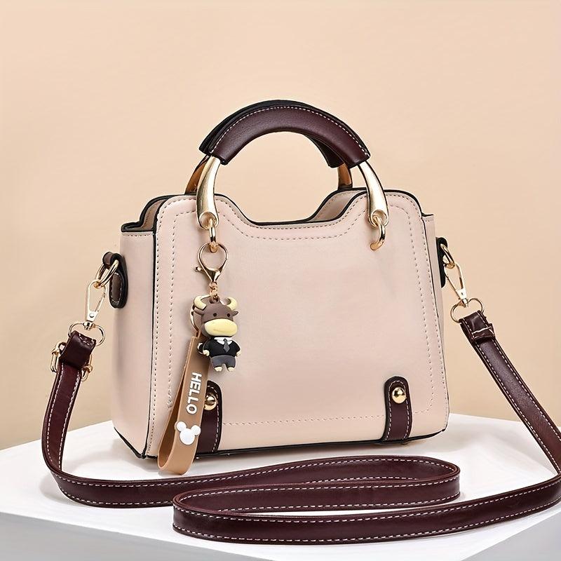 Two Tone PU Crossbody Bag Small Top Handle Purse