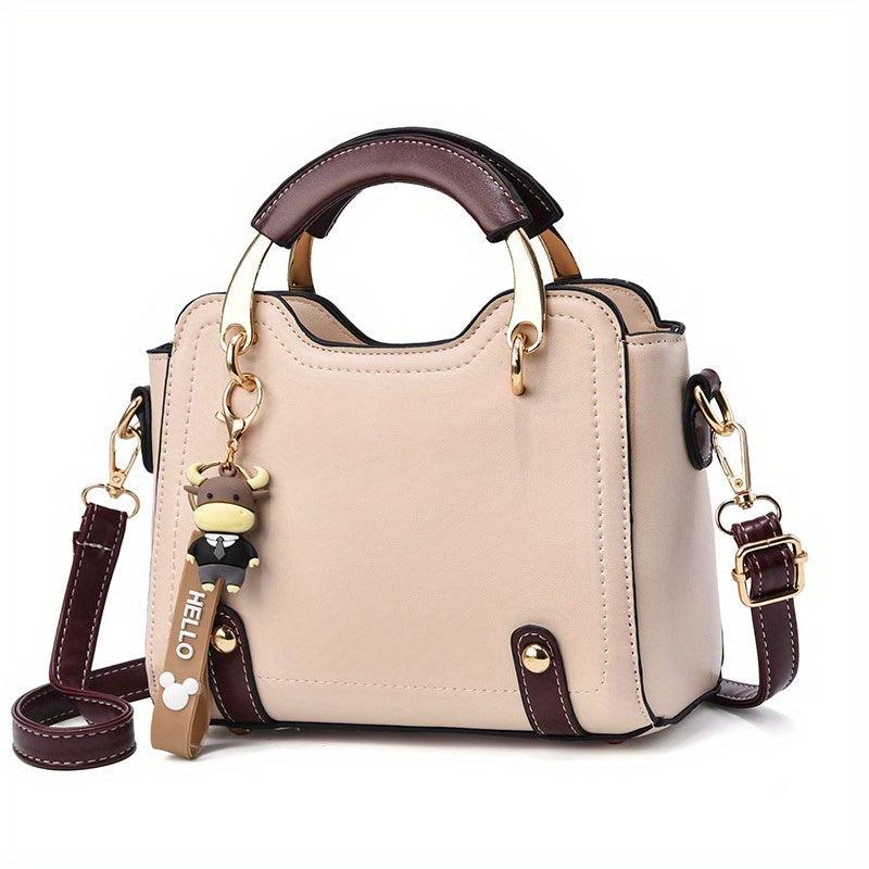 Two Tone PU Crossbody Bag Small Top Handle Purse