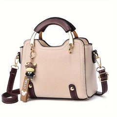 Two Tone PU Crossbody Bag Small Top Handle Purse