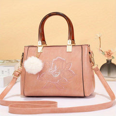 Vintage Floral Embroidery Handbag Double Handle Tote Crossbody Satchel