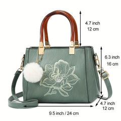 Vintage Floral Embroidery Handbag Double Handle Tote Crossbody Satchel