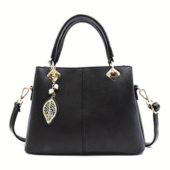 Metal Leaf Decor Tote Bag PU Leather Shoulder Bag