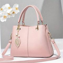 Metal Leaf Decor Tote Bag PU Leather Shoulder Bag