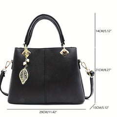 Metal Leaf Decor Tote Bag PU Leather Shoulder Bag