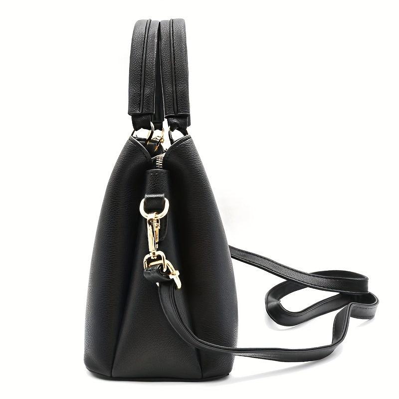 Metal Leaf Decor Tote Bag PU Leather Shoulder Bag