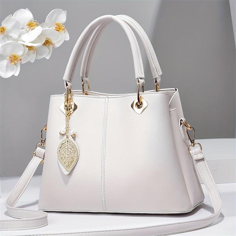 Metal Leaf Decor Tote Bag PU Leather Shoulder Bag