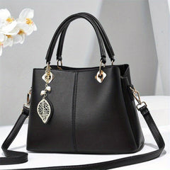 Metal Leaf Decor Tote Bag PU Leather Shoulder Bag