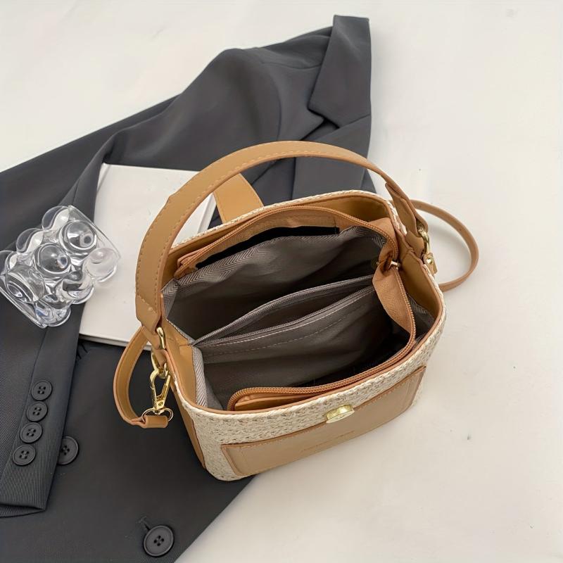 Mini Straw Crossbody Satchel Bag Decorative Shoulder Bag