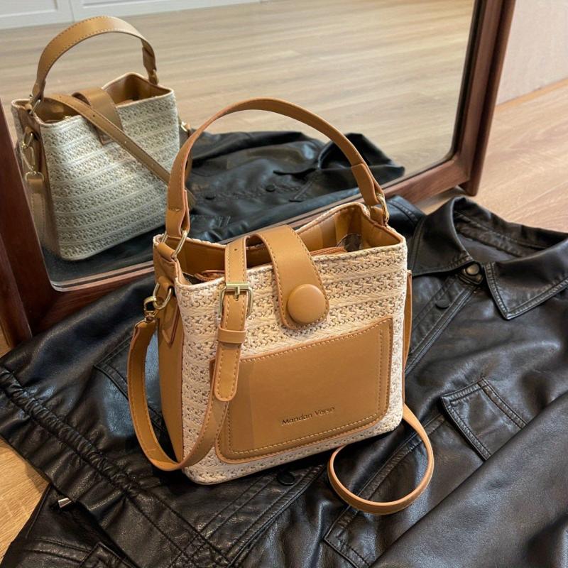 Mini Straw Crossbody Satchel Bag Decorative Shoulder Bag