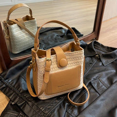 Mini Straw Crossbody Satchel Bag Decorative Shoulder Bag