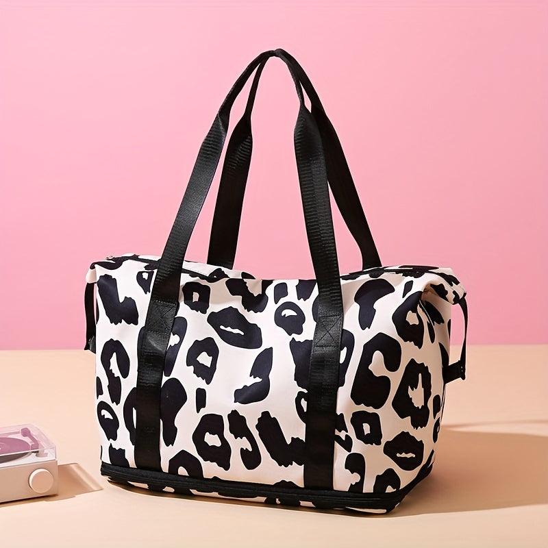Leopard Print Foldable Duffle Bag Luggage Storage Carry On Travel Weekender Bag