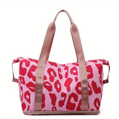 Leopard Print Foldable Duffle Bag Luggage Storage Carry On Travel Weekender Bag